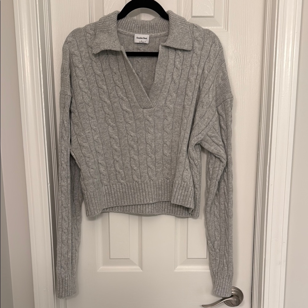 Gray Cable Knit Sweater - image 1